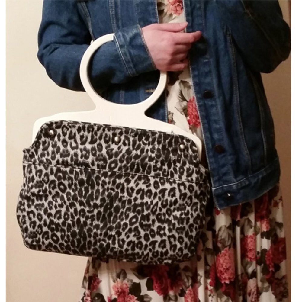 Black & White Leopard Print Shoulder Bag with Circular Handles
